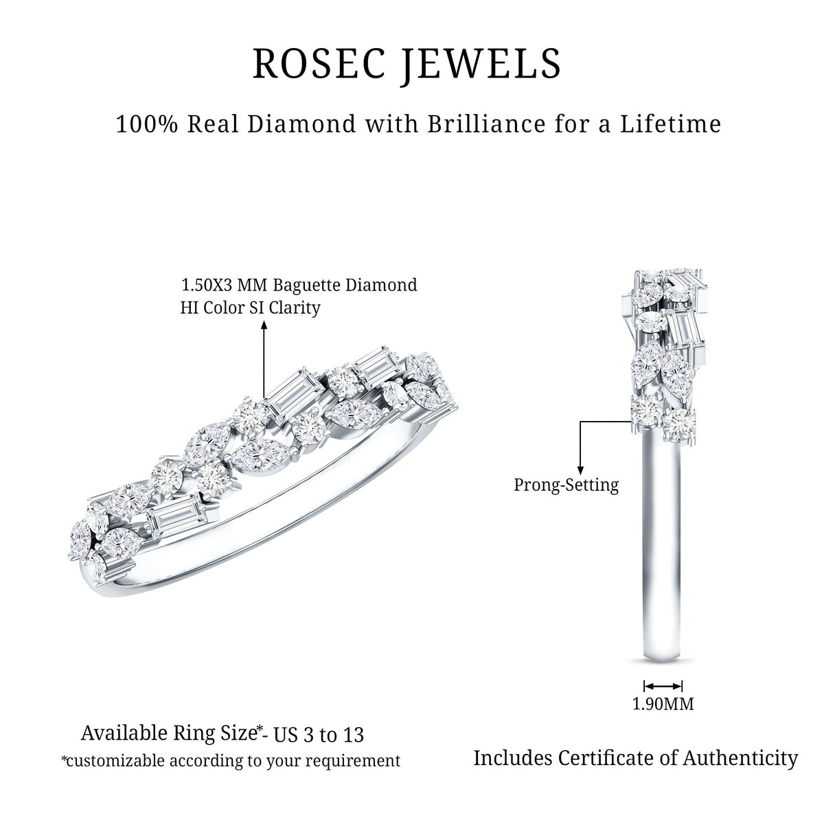 0.91 Carat Natural Diamond Half Eternity Band Ring For Women