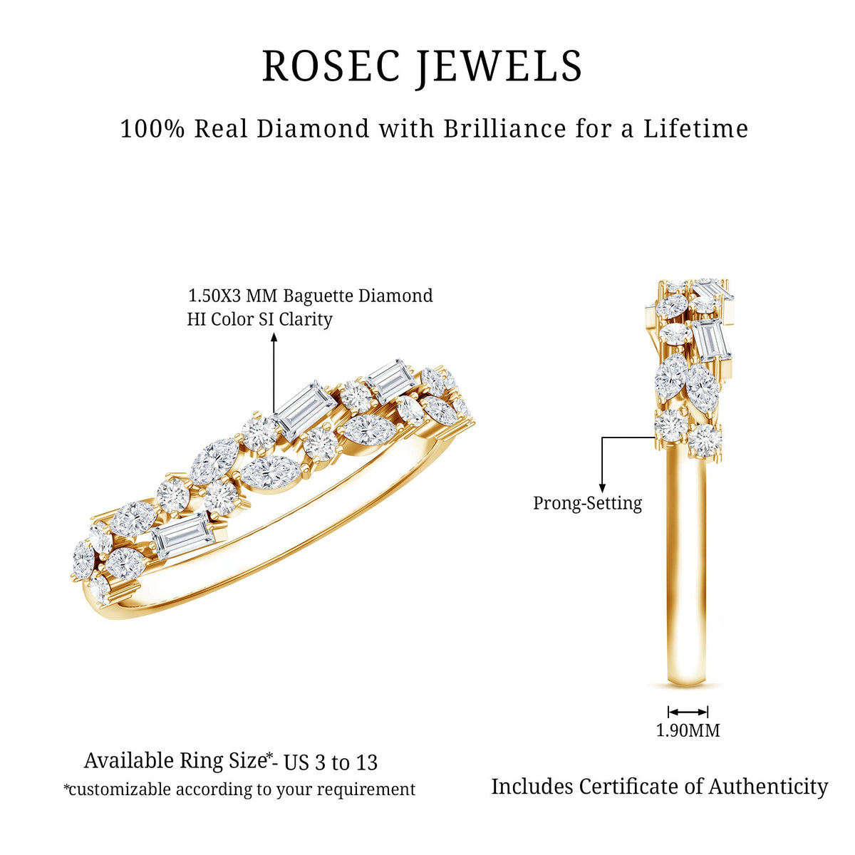 0.91 Carat Natural Diamond Half Eternity Band Ring For Women