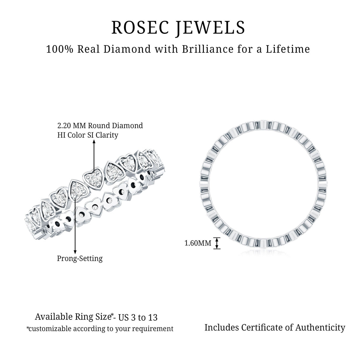 Certified Diamond Heart Eternity Band Ring