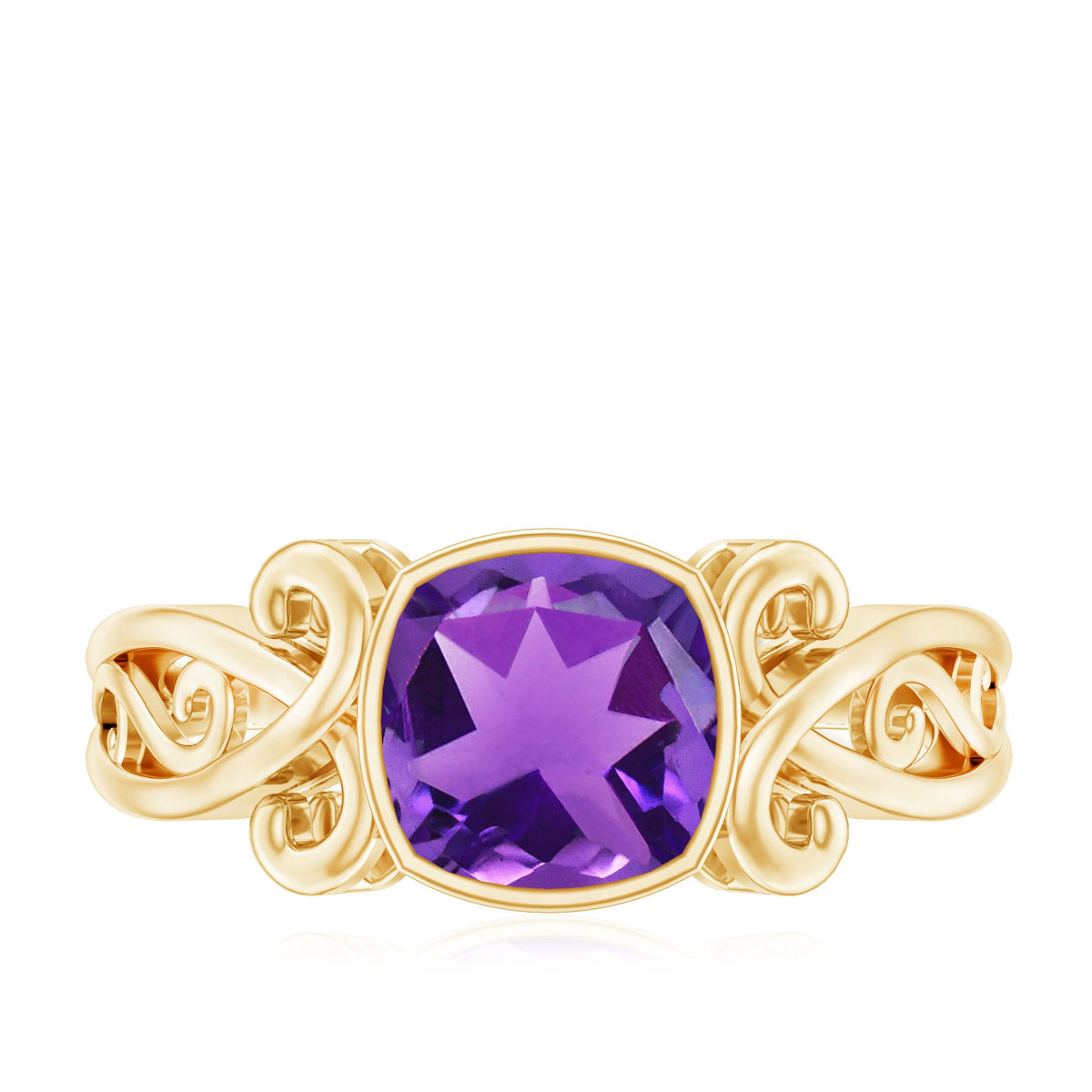 Vintage Style 2 Carat Amethyst Cushion Cut Engagement Ring in Bezel Set
