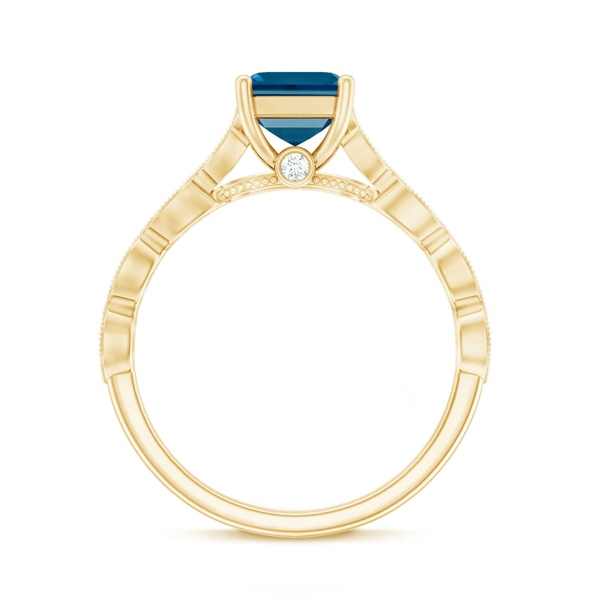 3 Carat Asscher Cut London Blue Topaz Designer Engagement Ring with Diamond