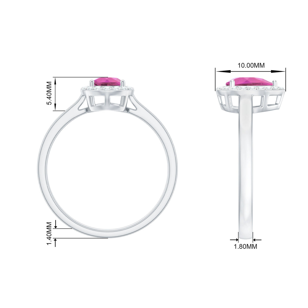 1.6 Carat Pear Shape Pink Tourmaline Ring with Diamond Halo