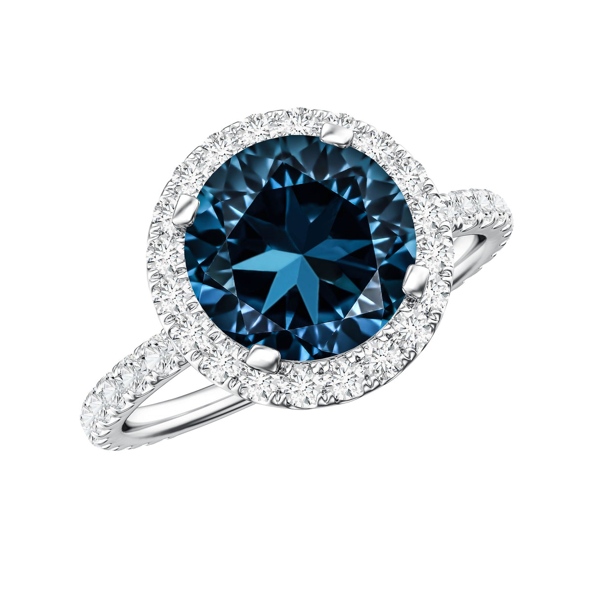 2 Carat London Blue Topaz Classic Engagement Ring with Diamond