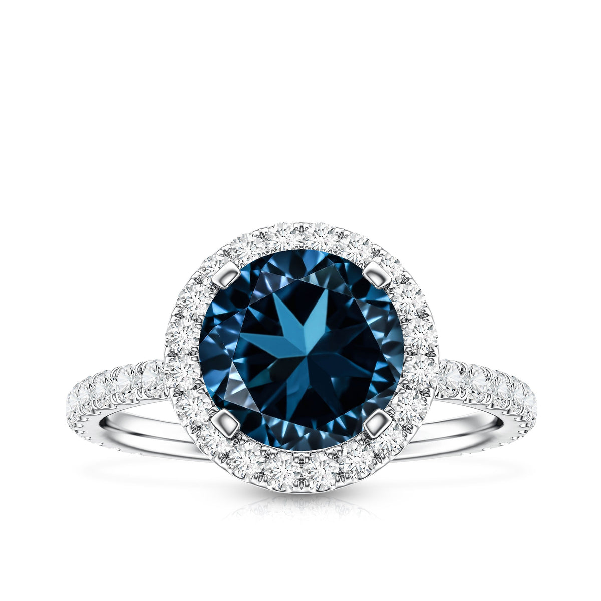 2 Carat London Blue Topaz Classic Engagement Ring with Diamond
