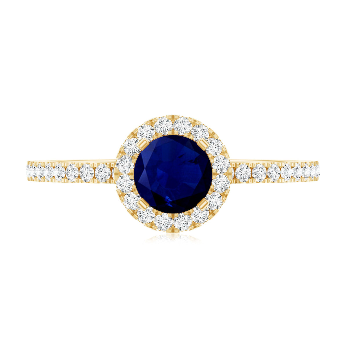 0.95 Carat Round Blue Sapphire and Diamond Halo Engagement Ring