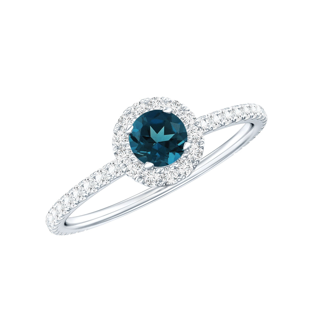 Round London Blue Topaz Halo Engagement Ring with Diamond