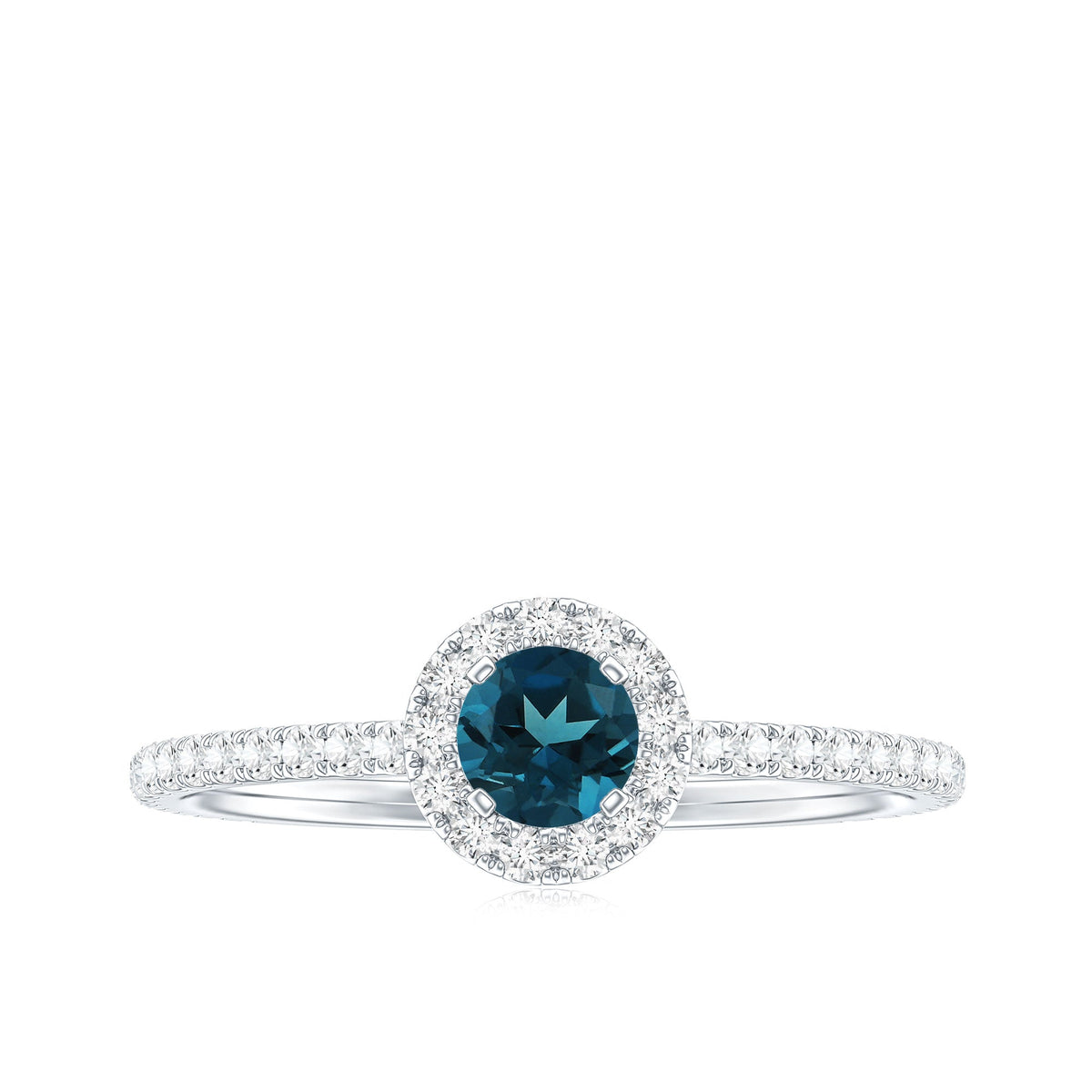Round London Blue Topaz Halo Engagement Ring with Diamond
