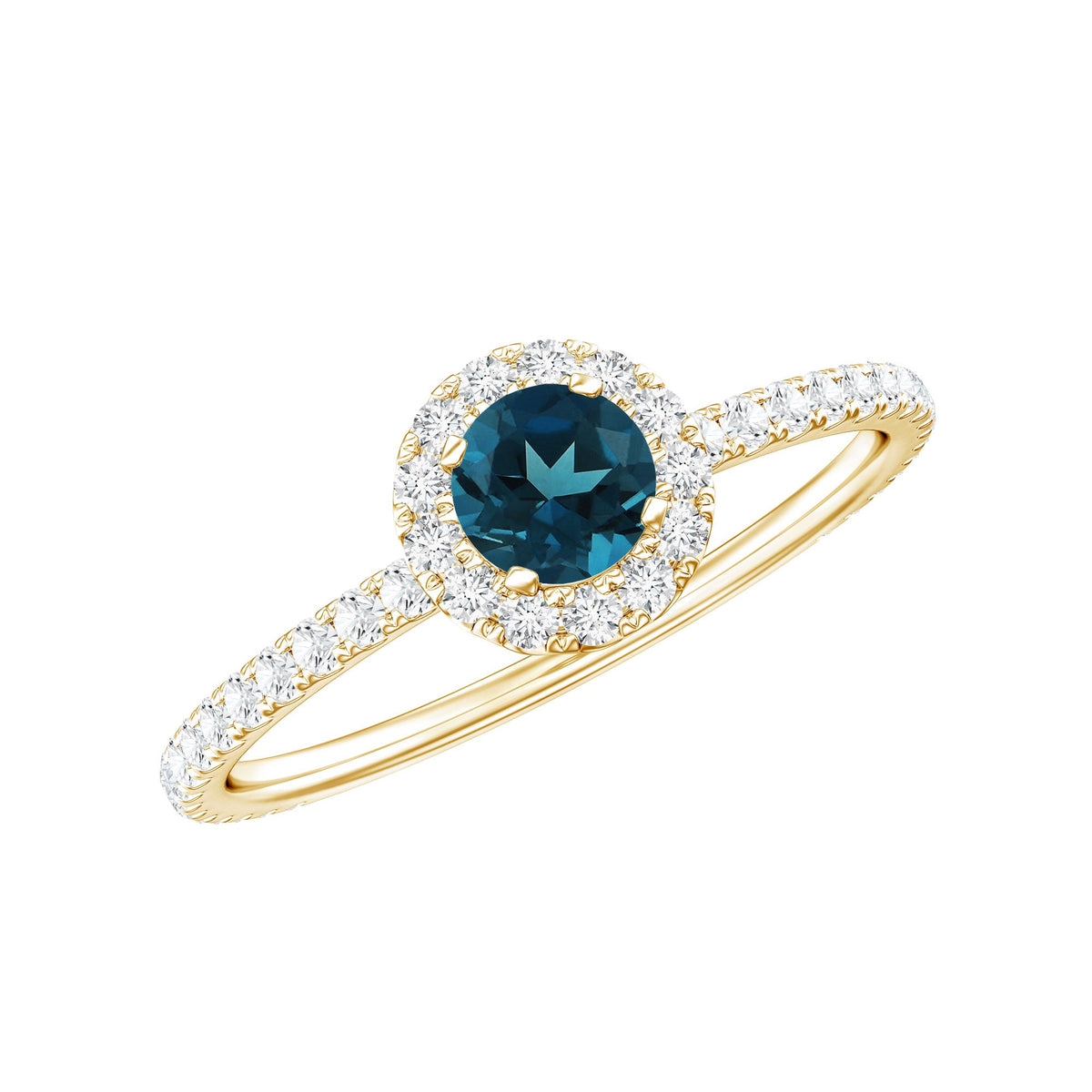 Round London Blue Topaz Halo Engagement Ring with Diamond