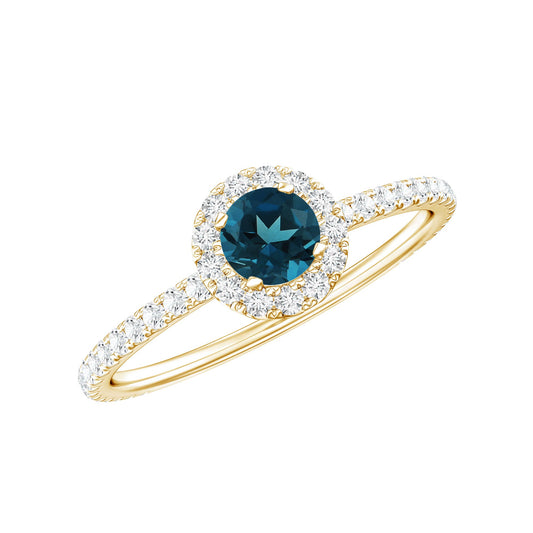 Round London Blue Topaz Halo Engagement Ring with Diamond