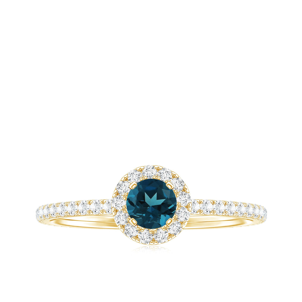 Round London Blue Topaz Halo Engagement Ring with Diamond