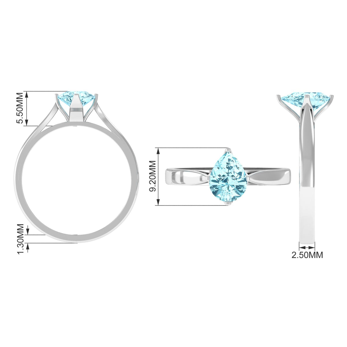 Teardrop Solitaire Ring with Aquamarine