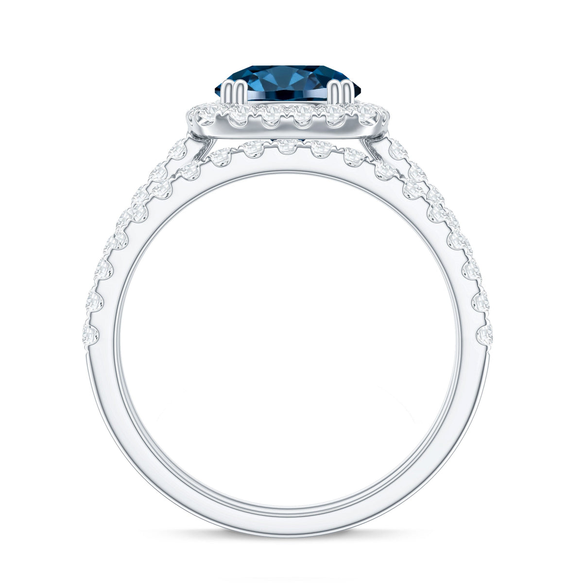 2 CT Round London Blue Topaz and Diamond Halo Bridal Ring Set
