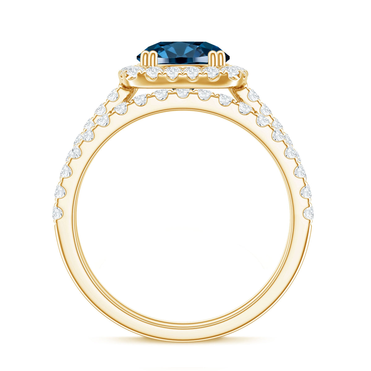 2 CT Round London Blue Topaz and Diamond Halo Bridal Ring Set