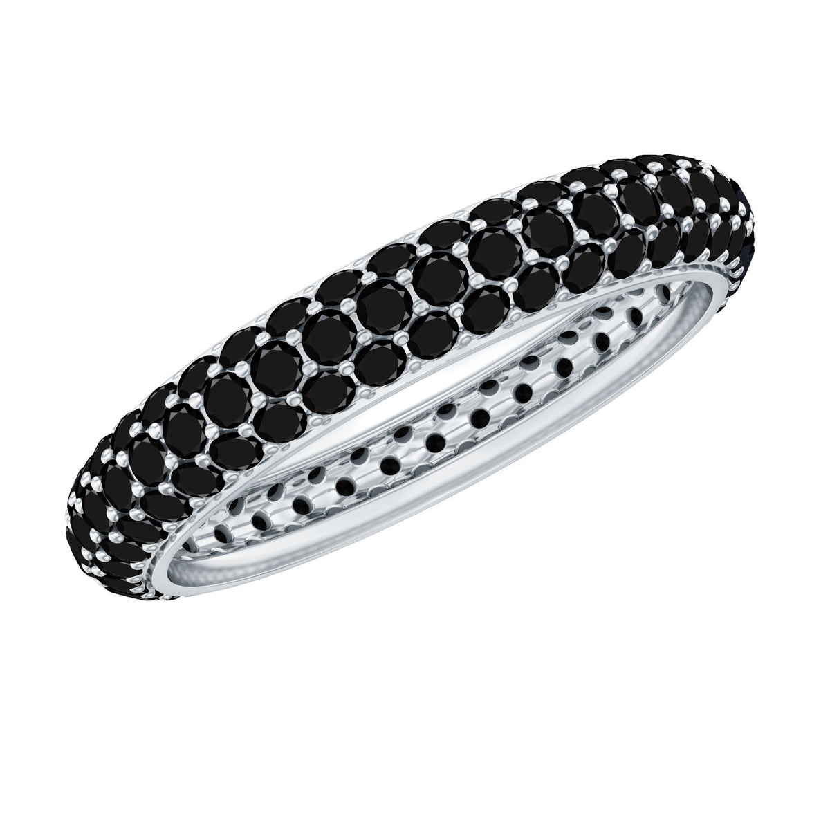 Certified Black Onyx Three Row Eternity Band Ring for Women