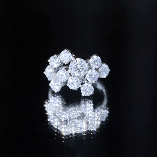 Certified 4 Carat Moissanite Cluster Statement Ring in Silver