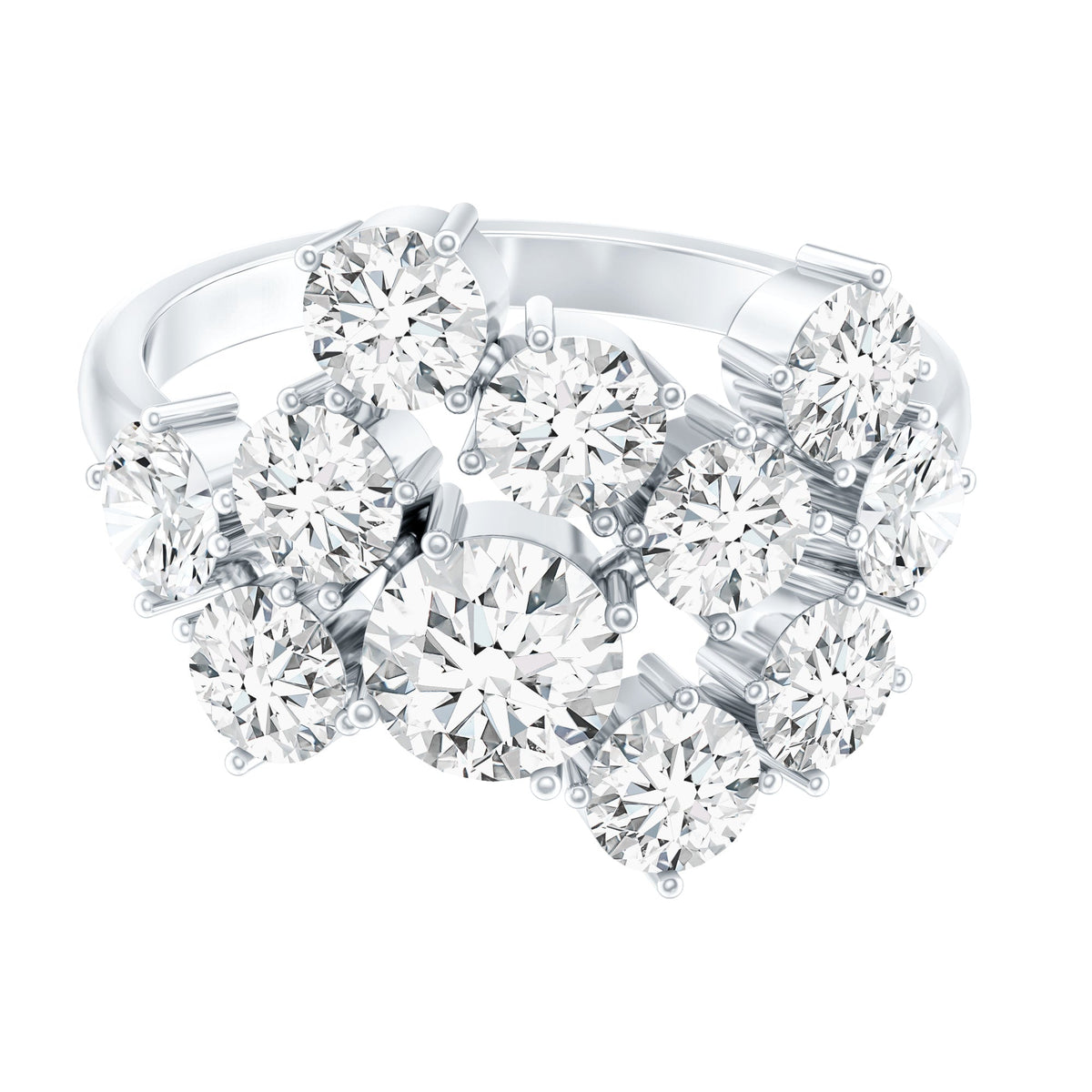 Certified 4 Carat Moissanite Cluster Statement Ring in Silver