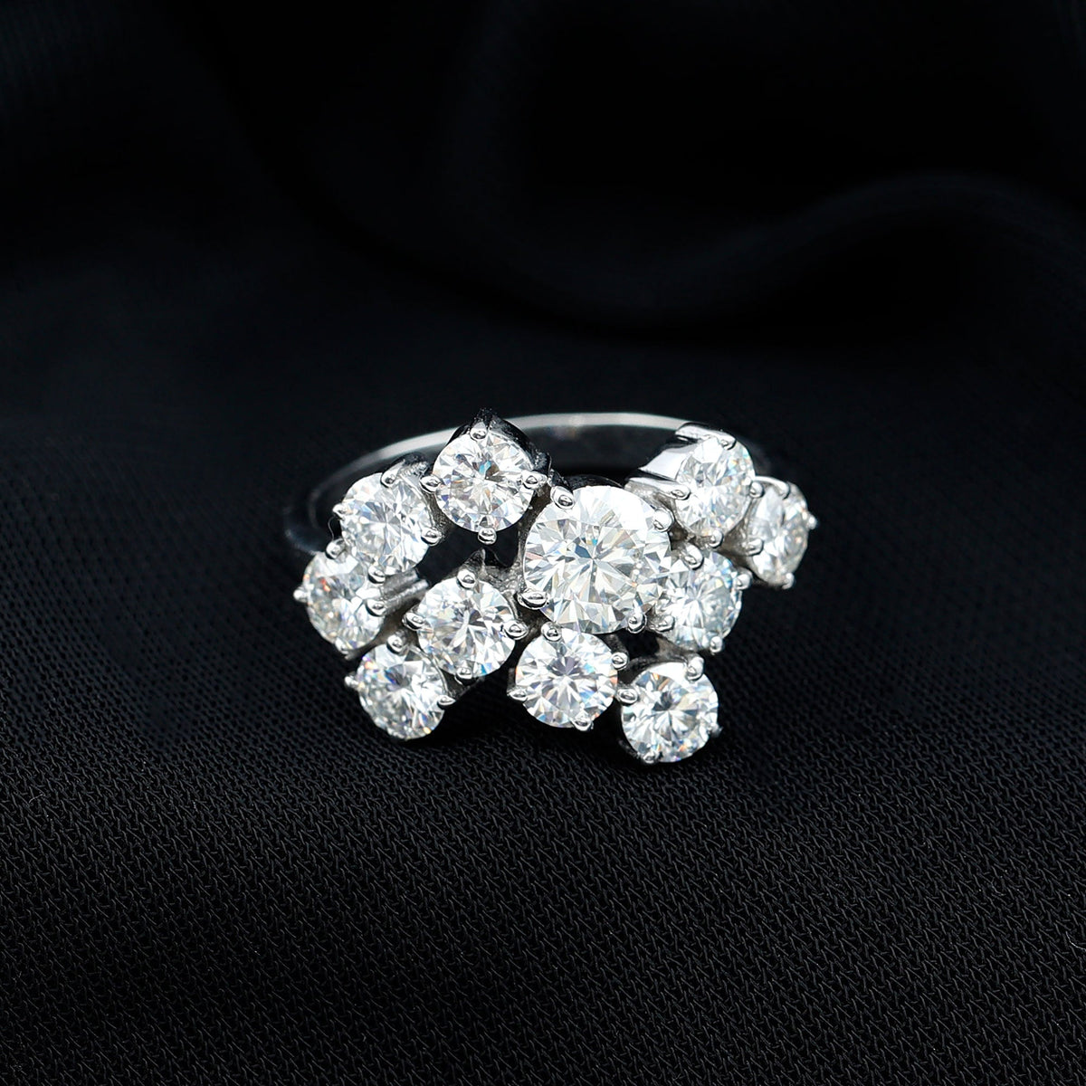 Certified 4 Carat Moissanite Cluster Statement Ring in Silver