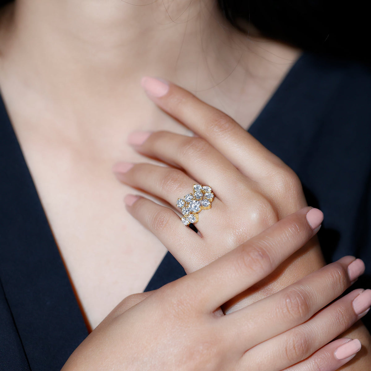 Certified 4 Carat Moissanite Cluster Statement Ring in Silver