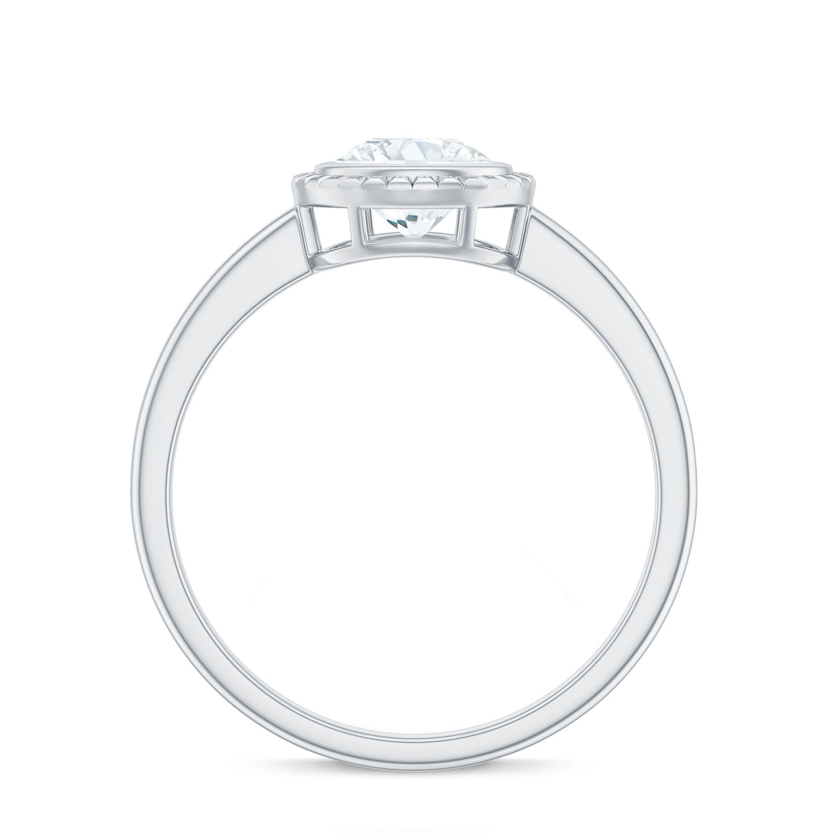 0.9 Carat Round Moissanite Solitaire Engagement Ring in Bezel Setting