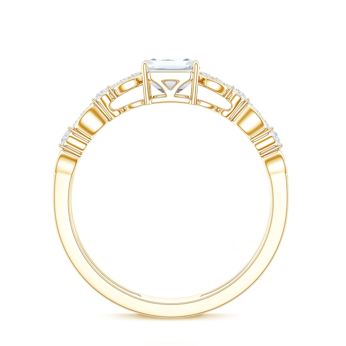 1.8 Carat Emerald Cut Moissanite Solitaire Engagement Double Band Ring
