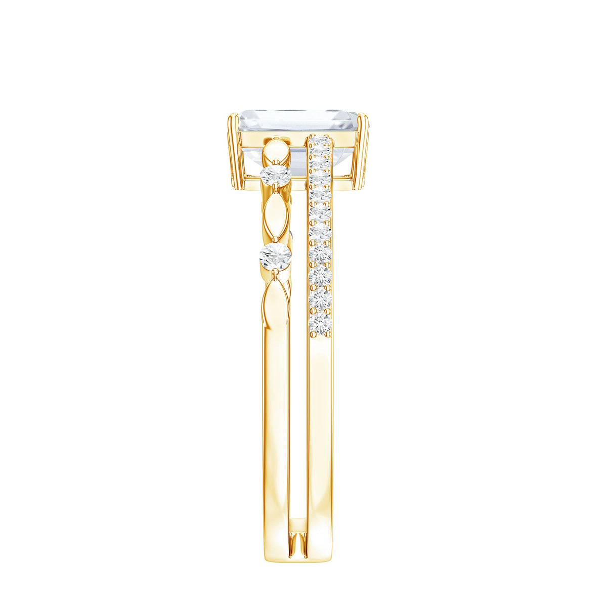 1.8 Carat Emerald Cut Moissanite Solitaire Engagement Double Band Ring