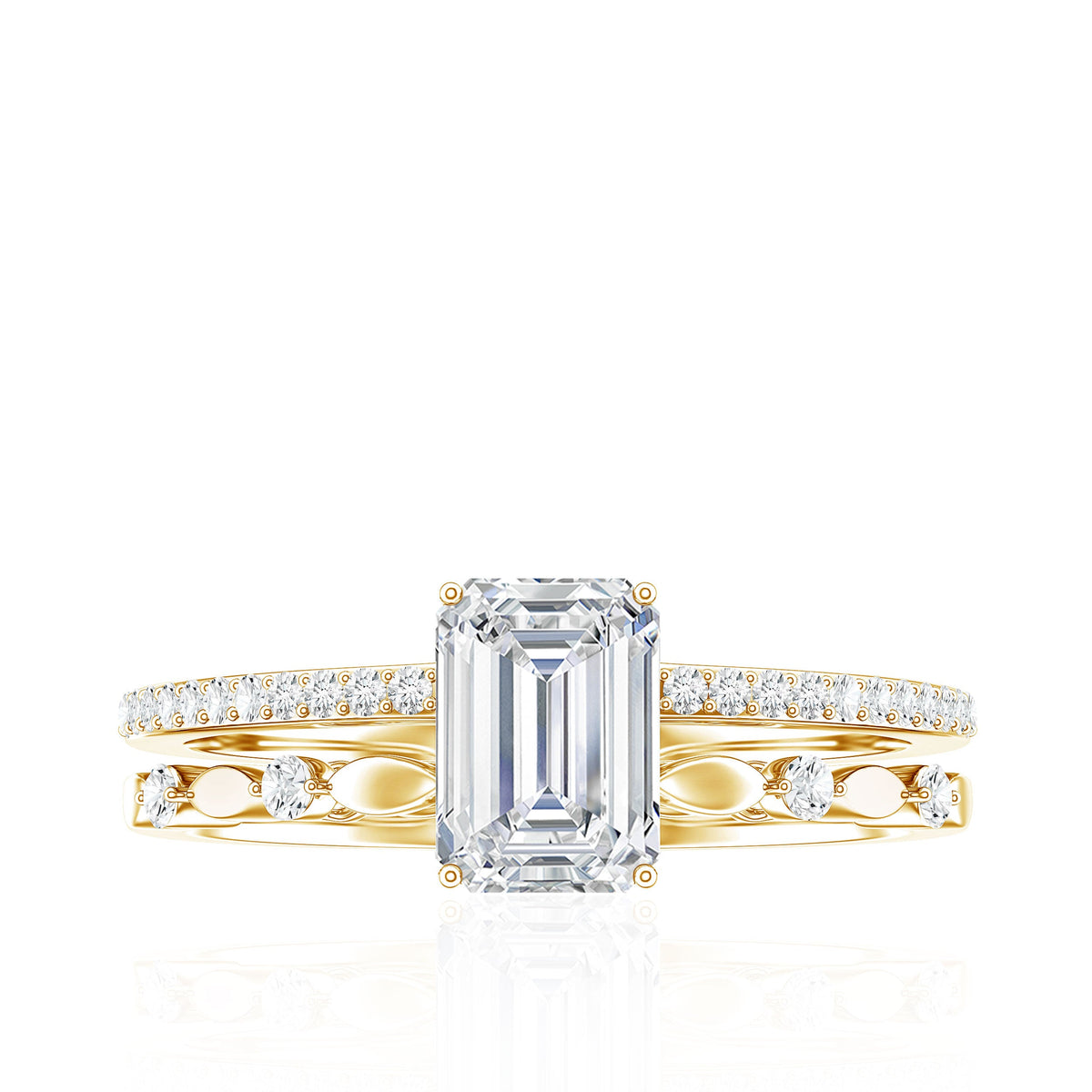 1.8 Carat Emerald Cut Moissanite Solitaire Engagement Double Band Ring