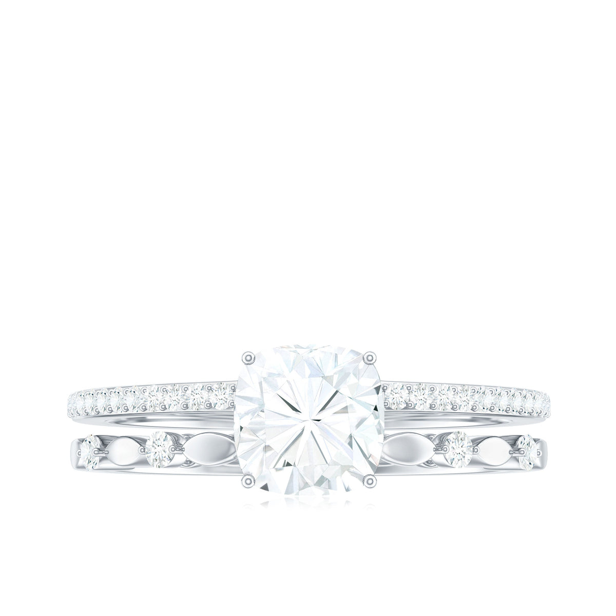 1.7 Carat Cushion Cut Moissanite Solitaire Double Band Engagement Ring