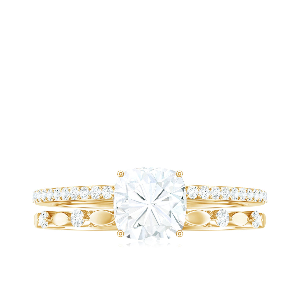 1.7 Carat Cushion Cut Moissanite Solitaire Double Band Engagement Ring
