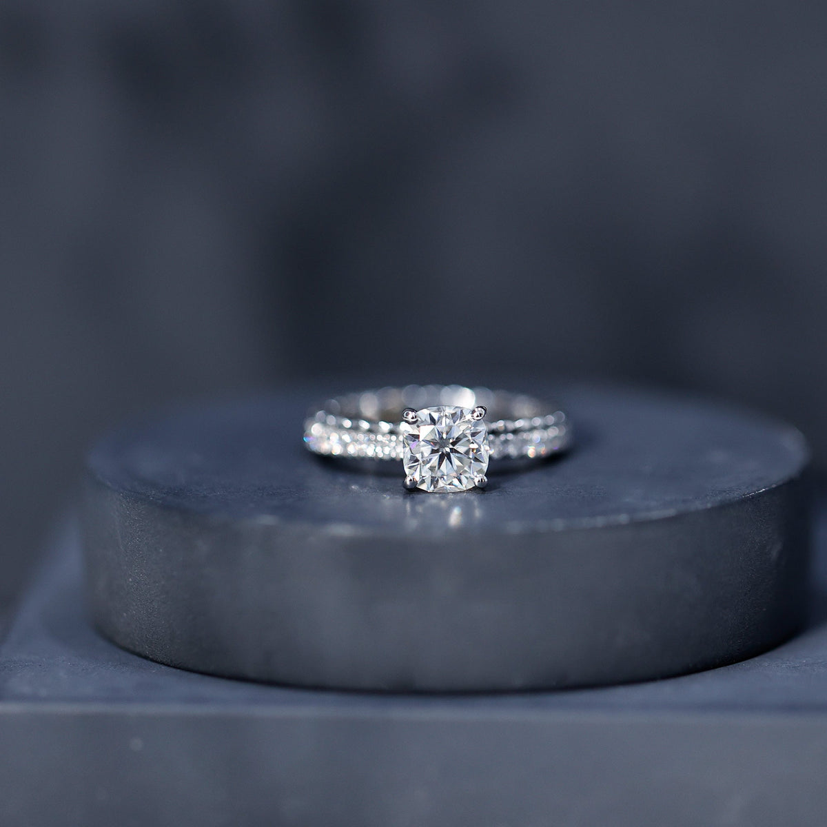 1.7 Carat Certified Cushion Cut Moissanite Solitaire Engagement Ring