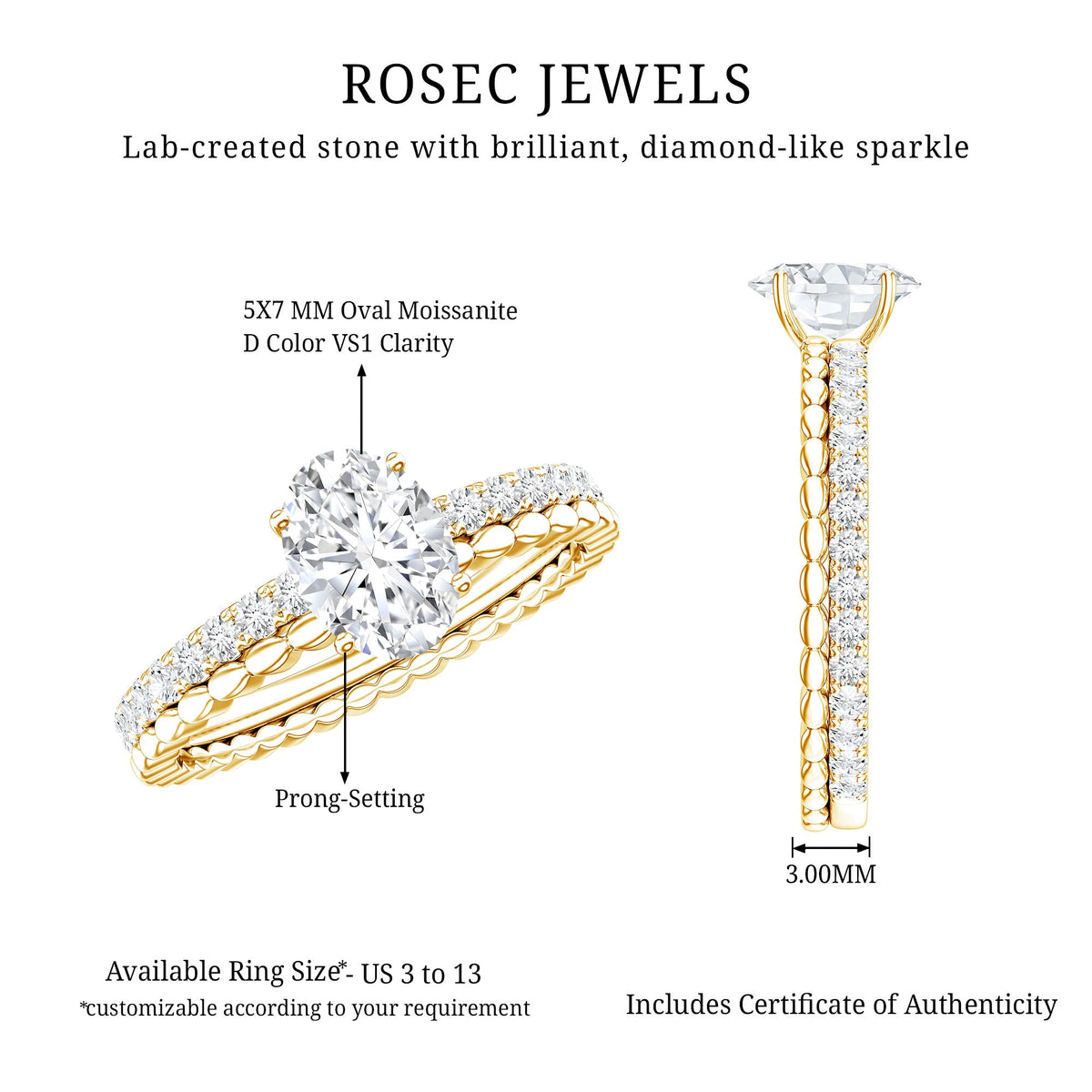 0.9 Carat Solitaire Moissanite Oblong Engagement Ring