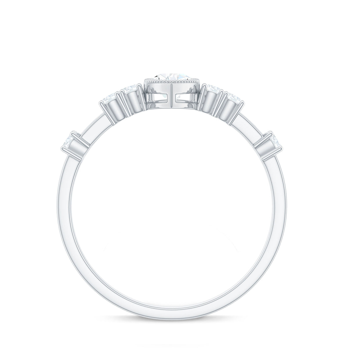 0.7 Carat Pear Cut Moissanite Solitaire Engagement Ring with Beaded Details