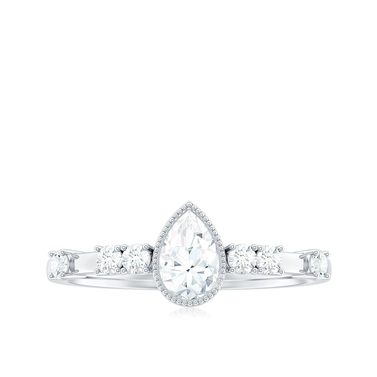 0.7 Carat Pear Cut Moissanite Solitaire Engagement Ring with Beaded Details
