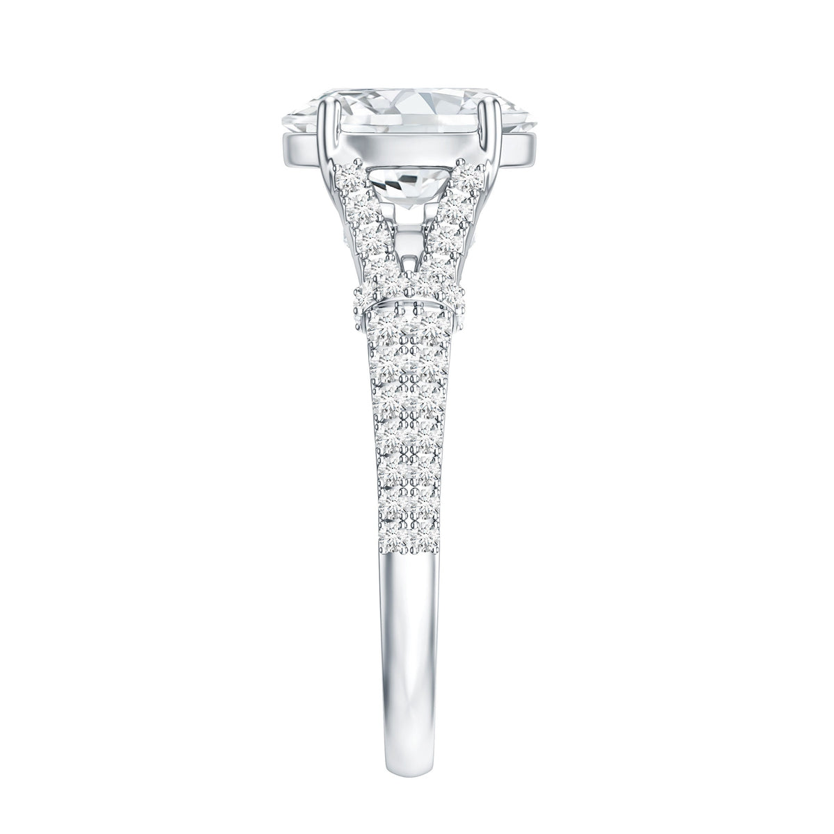 2 Carat Oval Cut Moissanite Statement Engagement Ring with Split Shank