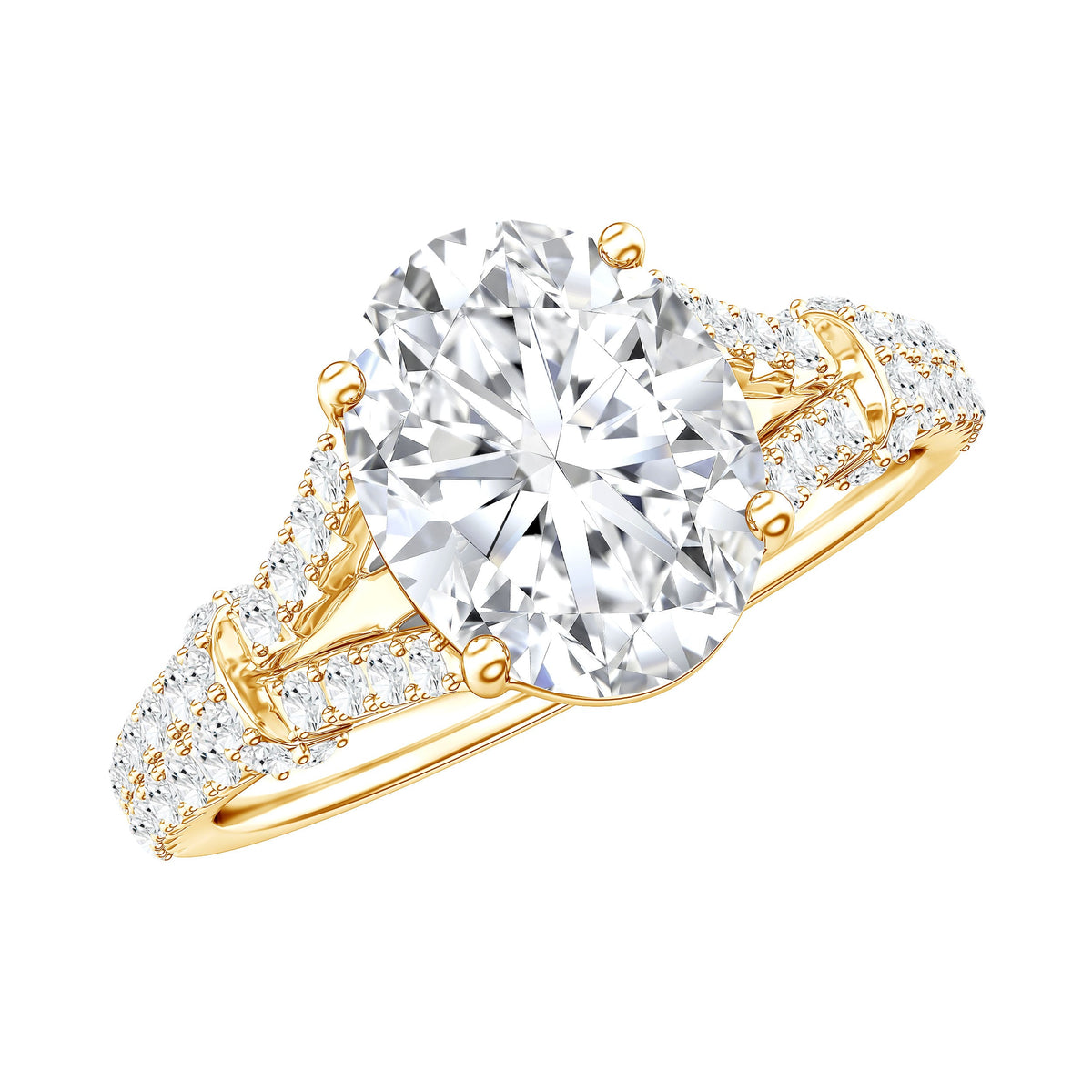 2 Carat Oval Cut Moissanite Statement Engagement Ring with Split Shank