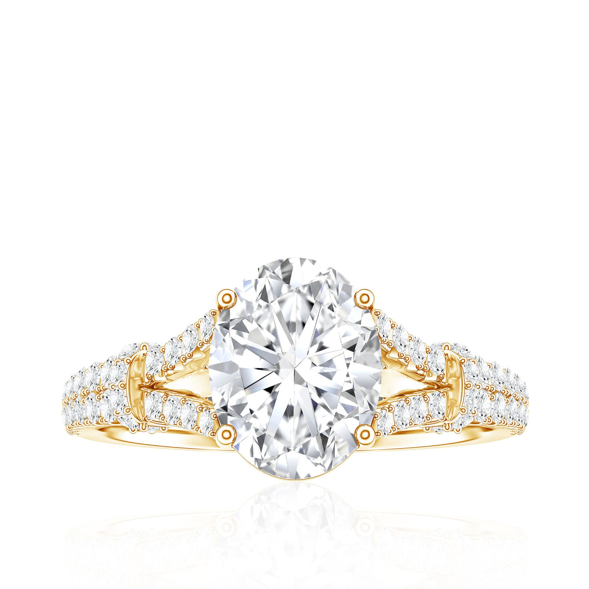 2 Carat Oval Cut Moissanite Statement Engagement Ring with Split Shank