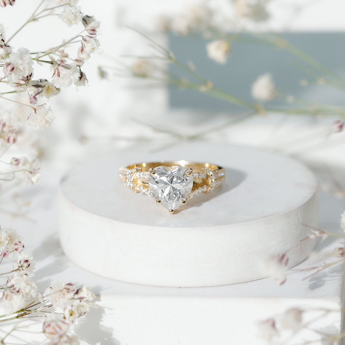 Heart Shape Moissanite Solitaire Engagement Ring in Split Shank