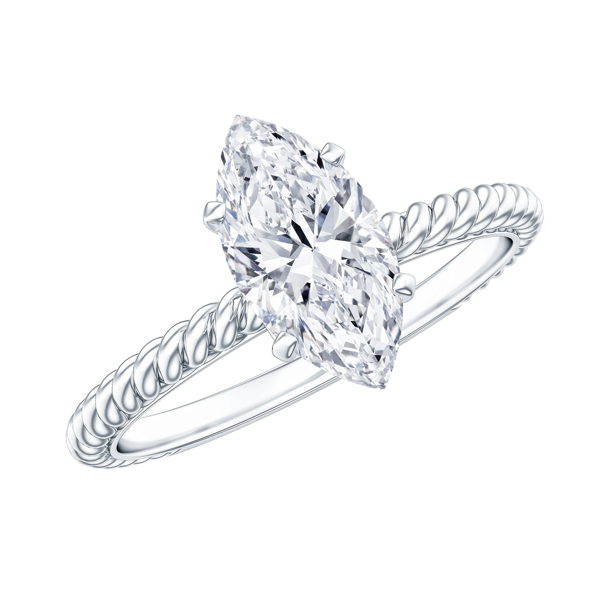 1 Carat Marquise Cut Moissanite Solitaire Engagement Ring with Twisted Rope Shank