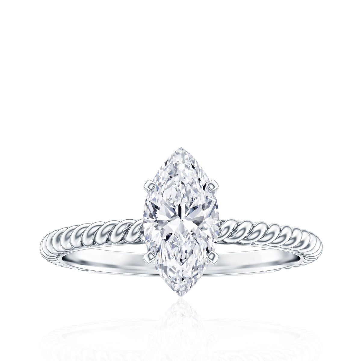 1 Carat Marquise Cut Moissanite Solitaire Engagement Ring with Twisted Rope Shank