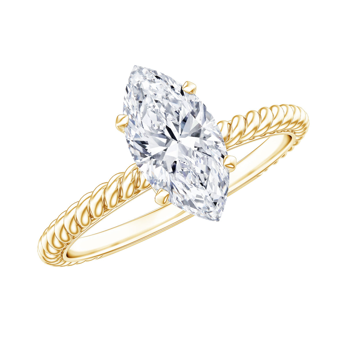 1 Carat Marquise Cut Moissanite Solitaire Engagement Ring with Twisted Rope Shank