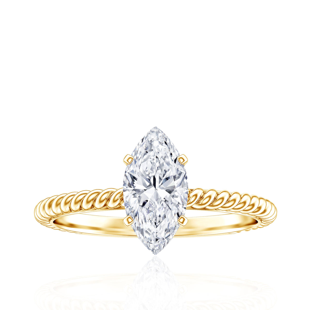 1 Carat Marquise Cut Moissanite Solitaire Engagement Ring with Twisted Rope Shank