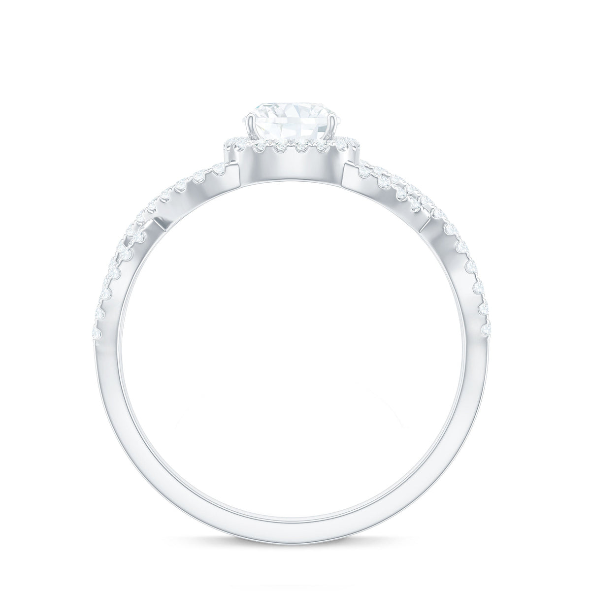1.7 Carat Cushion Cut Moissanite Halo Engagement Ring with Crossover Shank