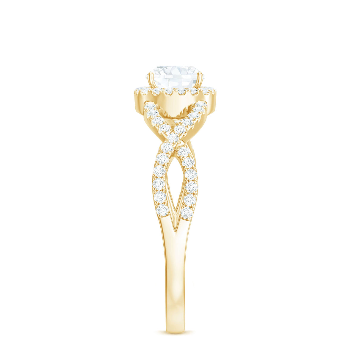 1.7 Carat Cushion Cut Moissanite Halo Engagement Ring with Crossover Shank
