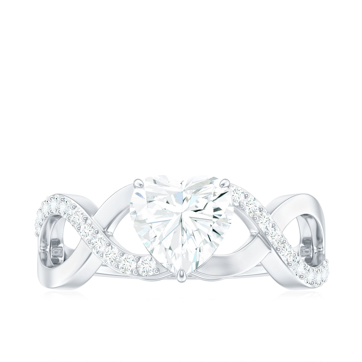 1.5 Carat Heart Shape Moissanite Solitaire Engagement Ring with Crossover Shank