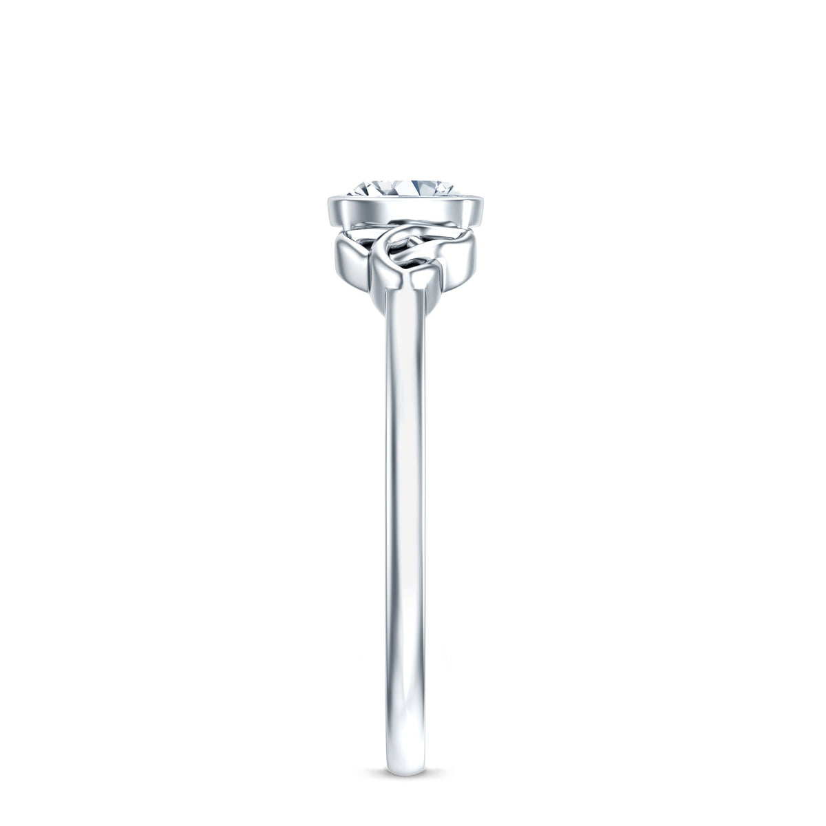 Brilliant Cut Moissanite Celtic Knot Engagement Ring in Bezel Setting