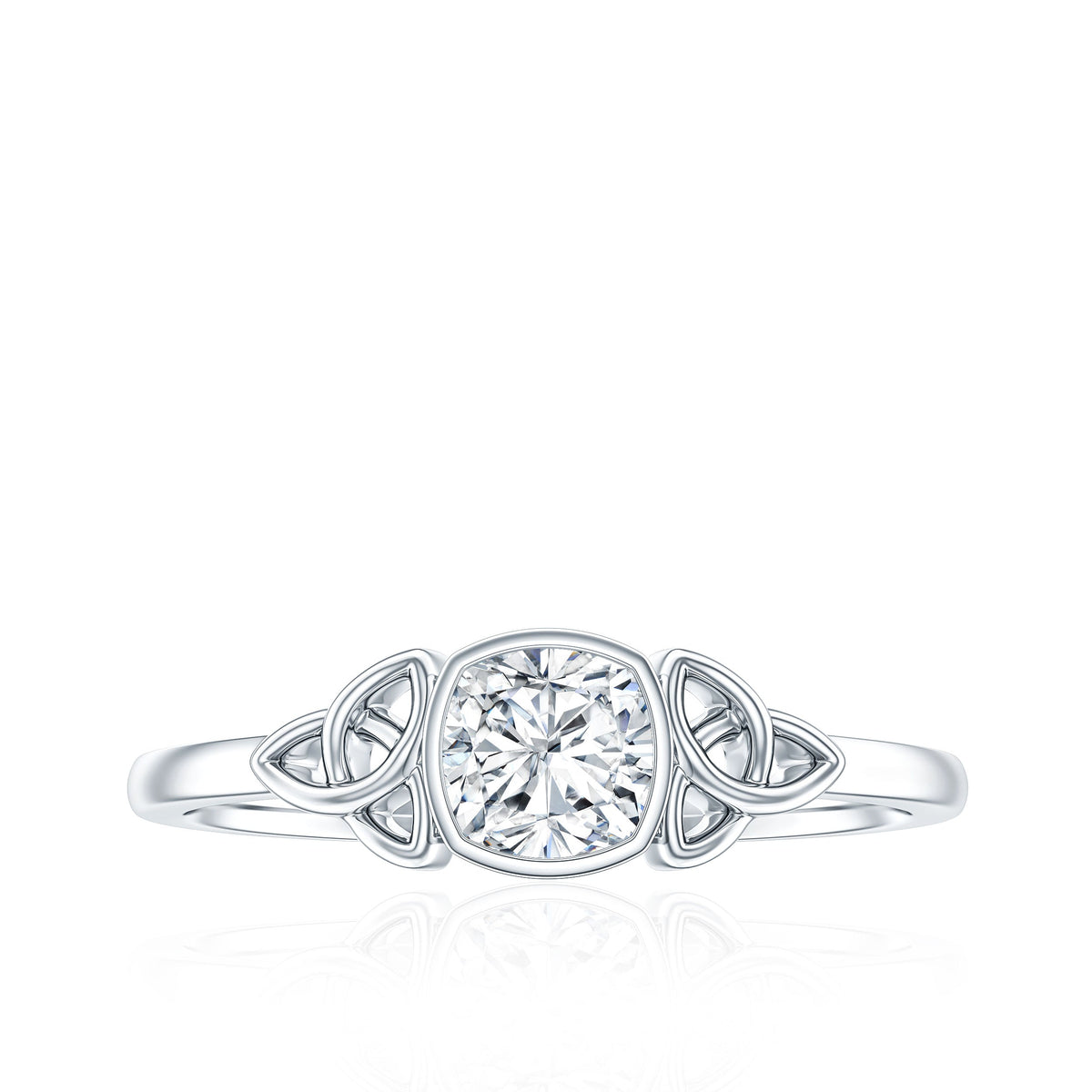 Brilliant Cut Moissanite Celtic Knot Engagement Ring in Bezel Setting