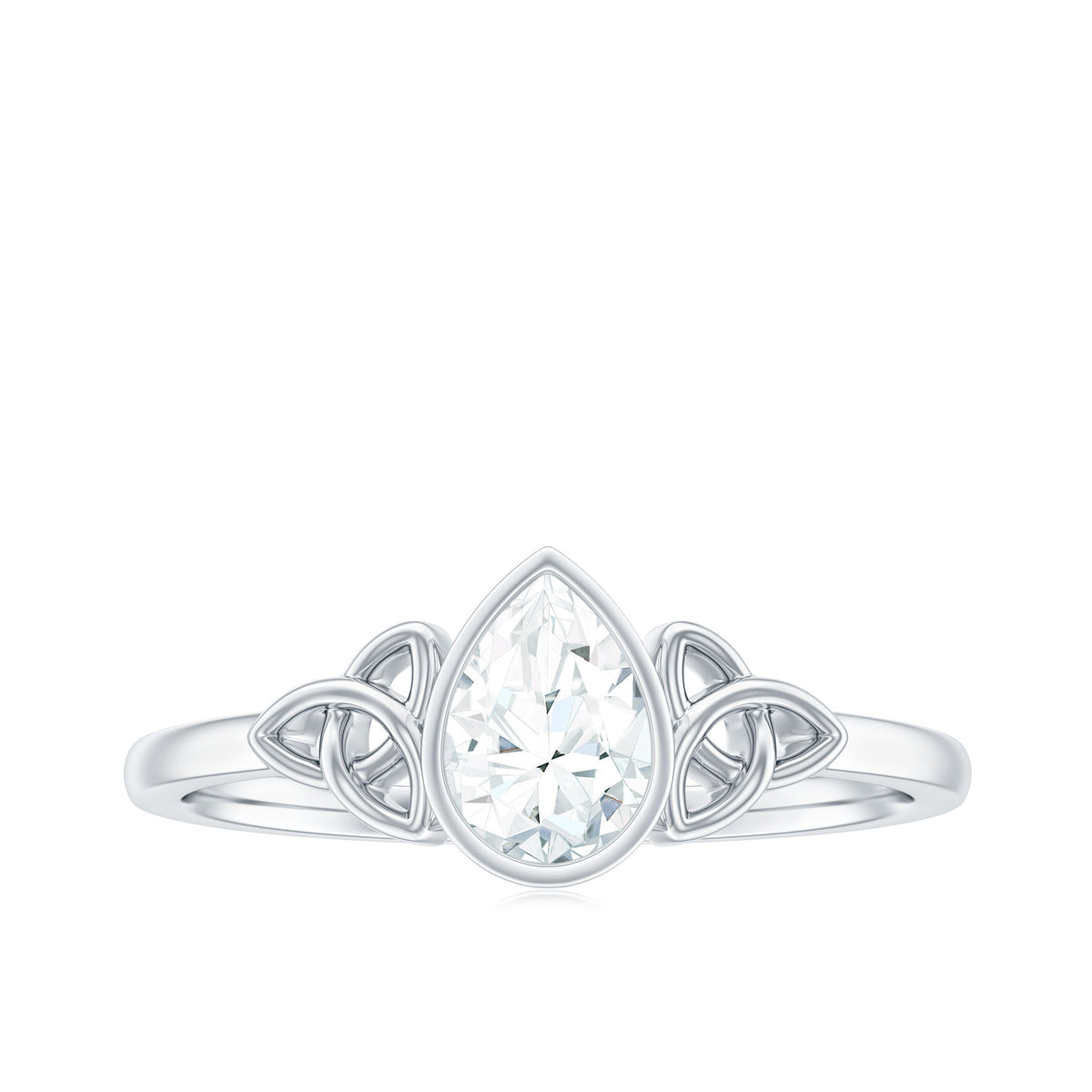 Bezel Set Moissanite Pear Cut Solitaire Celtic Ring for Women