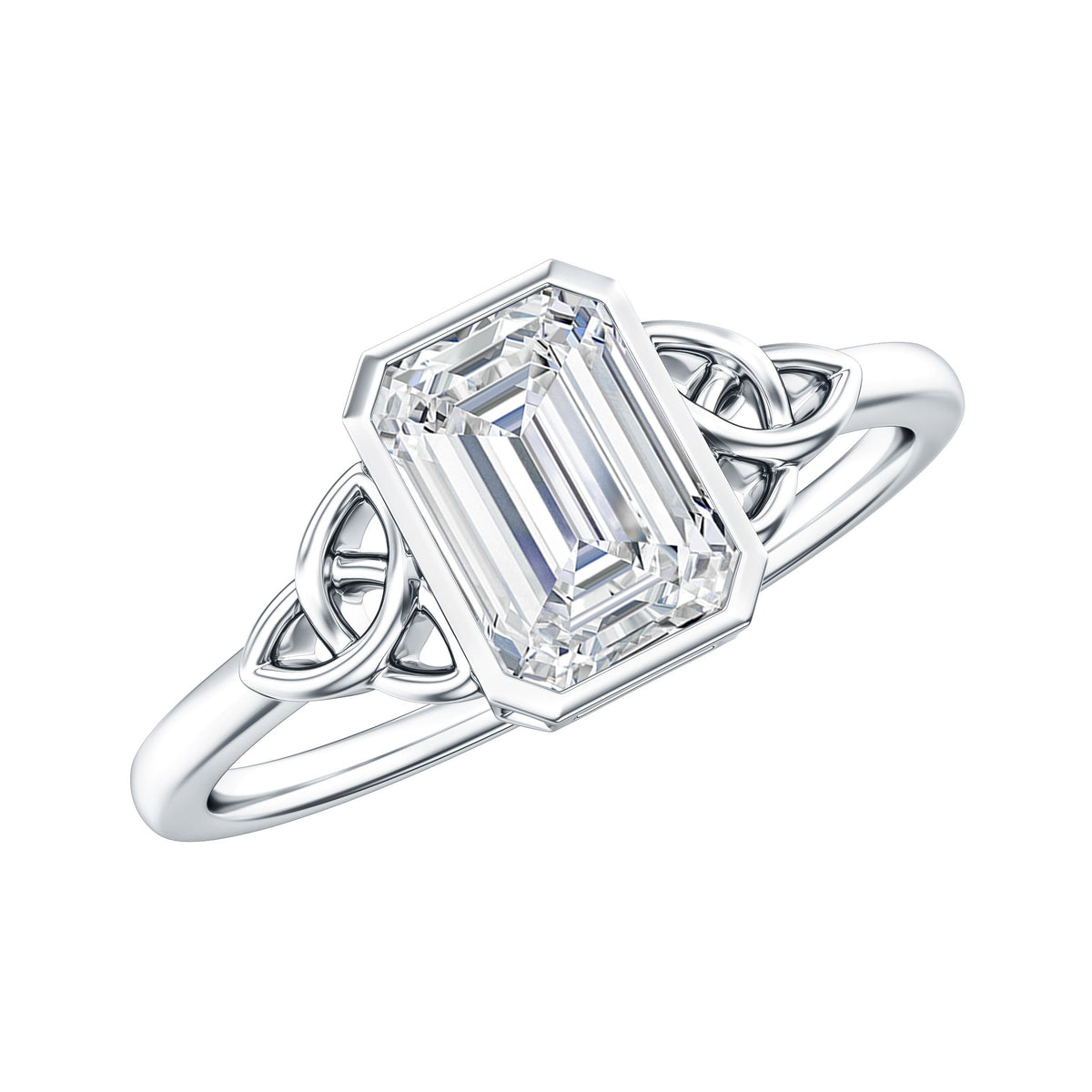 Emerald Cut Moissanite Solitaire Celtic Engagement Ring