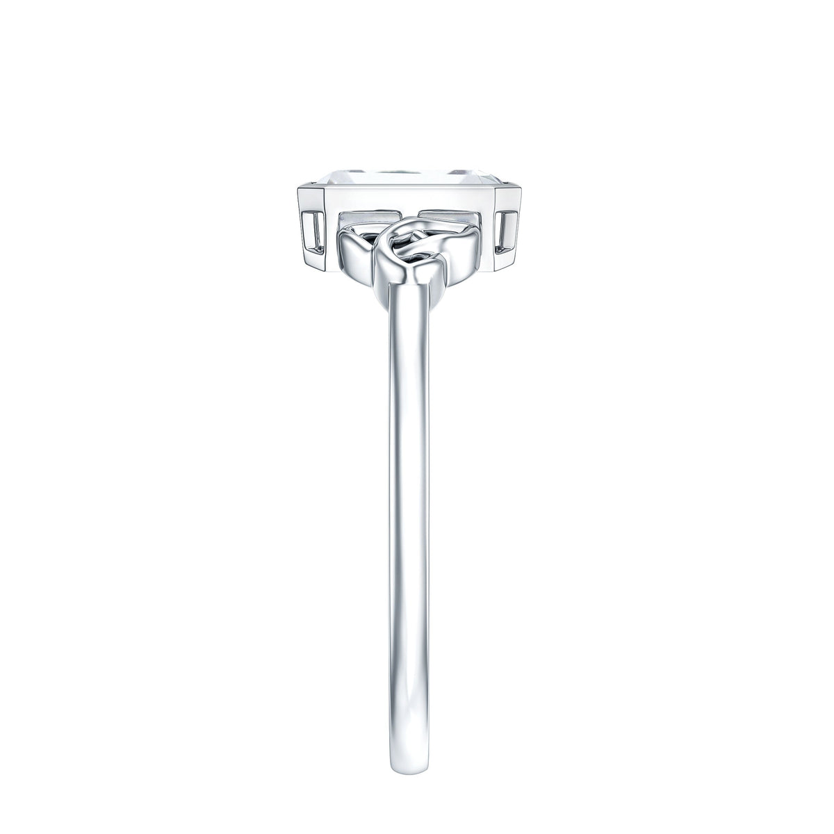 Emerald Cut Moissanite Solitaire Celtic Engagement Ring
