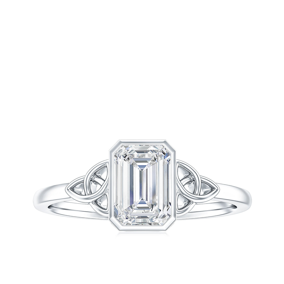 Emerald Cut Moissanite Solitaire Celtic Engagement Ring