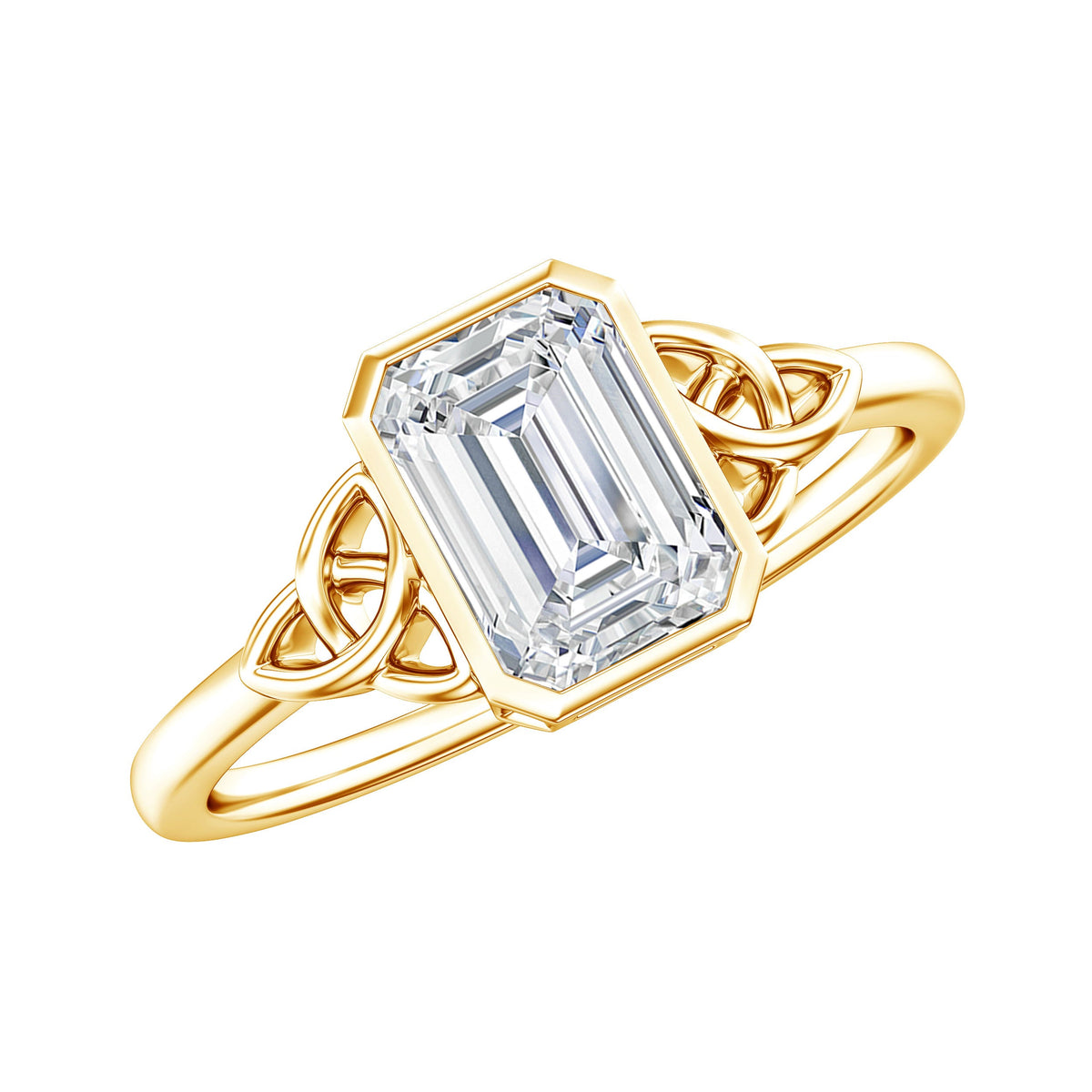Emerald Cut Moissanite Solitaire Celtic Engagement Ring